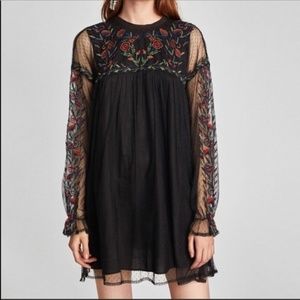 Zara Embroidered Black Dress